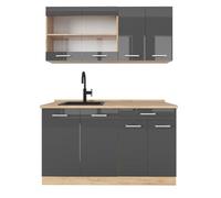 Vicco Cuisine R-Line, Anthracite Brillant/Chêne doré, 140cm sans PT, adapté à Une Installation autoportante ou près du Mur