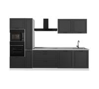 Vicco Cuisine "R-Line", Anthracite campagne/Blanc 310 cm | 7 Modules · Pieds réglables en hauteur · Plan de travail in açades en MDF · Avec armoire four/micro-ondes