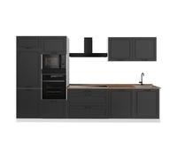 Vicco Cuisine "R-Line", Anthracite campagne/Blanc 340 cm | 7 Modules · Pieds réglables en hauteur · Plan de travail in açades en MDF · Avec armoire four/micro-ondes