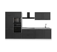 Vicco Cuisine "R-Line", Anthracite campagne/Blanc 340 cm | 7 Modules · Pieds réglables en hauteur · Plan de travail in açades en MDF · Avec armoire four/micro-ondes