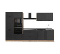 Vicco Cuisine "R-Line", Anthracite campagne/Chêne doré 340 cm | 7 Modules · Pieds réglables en hauteur · Sans plan de travail · Façades en MDF · Avec armoire four/micro-ondes