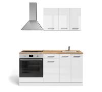 Vicco Cuisine R-Line, Blanc Brillant/Blanc, 160cm avec Meuble Four encastrable sans PT, préparé pour l’intégration d’appareils électroménagers et d’Un évier