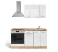 Vicco Cuisine R-Line, Blanc Brillant/Chêne doré, 160cm avec Meuble Four encastrable sans PT, préparé pour l’intégration d’appareils électroménagers et d’Un évier