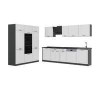 Vicco Cuisine "R-Line", Blanc campagne/Anthracite 180 cm | 12 Modules · Pieds réglables en hauteur · Plan de travail in açades en MDF · Avec armoire four/micro-ondes