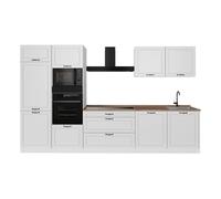 Vicco Cuisine "R-Line", Blanc campagne/Blanc 340 cm | 7 Modules · Pieds réglables en hauteur · Plan de travail in açades en MDF · Avec armoire four/micro-ondes