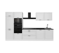 Vicco Cuisine "R-Line", Blanc campagne/Blanc 340 cm | 7 Modules · Pieds réglables en hauteur · Sans plan de travail · Façades en MDF · Avec armoire four/micro-ondes