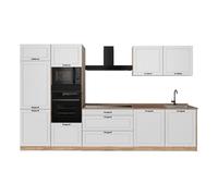 Vicco Cuisine "R-Line", Blanc campagne/Chêne doré 340 cm | 7 Modules · Pieds réglables en hauteur · Plan de travail in açades en MDF · Avec armoire four/micro-ondes