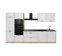 Vicco Cuisine "R-Line", Blanc campagne/Chêne doré 340 cm | 7 Modules · Pieds réglables en hauteur · Plan de travail in açades en MDF · Avec armoire four/micro-ondes