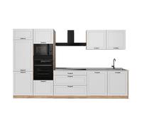 Vicco Cuisine "R-Line", Blanc campagne/Chêne doré 340 cm | 7 Modules · Pieds réglables en hauteur · Plan de travail in açades en MDF · Avec armoire four/micro-ondes