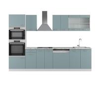 Vicco Cuisine R-Line, Bleu-Gris, 300cm avec Armoire Haute, PT Marbre, avec modules disposables de manière Variable et Pieds réglables en Hauteur