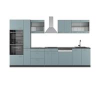 Vicco Cuisine R-Line, Bleu-Gris/Anthracite, 350cm avec Armoire Haute, sans PT, adapté à Une Extension Flexible avec des modules supplémentaires