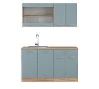 Vicco Cuisine R-Line, Bleu-Gris/chêne doré, 140cm, PT Chêne, adapté à Une Installation autoportante ou près du Mur