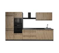 Vicco Cuisine "R-Line", Chêne Artisan/Anthracite 340 cm | 7 Modules · Pieds réglables en hauteur · Plan de travail in açades robustes · Avec armoire four/micro-ondes
