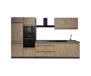 Vicco Cuisine "R-Line", Chêne Artisan/Anthracite 340 cm | 7 Modules · Pieds réglables en hauteur · Plan de travail in açades robustes · Avec armoire four/micro-ondes
