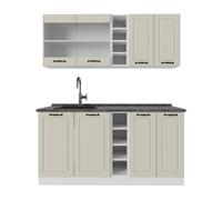 Vicco Cuisine "R-Line", Sable campagne/Blanc 160 cm | 6 Modules · Pieds réglables en hauteur · Plan de travail in açades en MDF · Avec étagères ouvertes