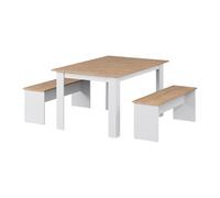 Ensemble de banquette d'angle Sentio, 137.6x92.8cm avec 2 bancs, Blanc/Chêne de force doré, Vicco 53276