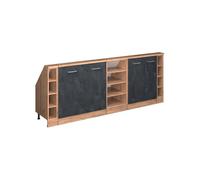 Vicco Ensemble de Meuble sous Pente Rion Béton Noir/Chêne doré | Façade robuste · 5 modules, profondeur 46 cm · Pieds réglables en hauteur · Rangement ouvert & fermé