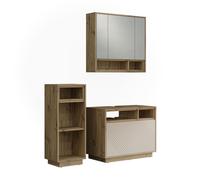 Vicco Ensemble de Meubles de Salle de Bain Beatrice, Cachemire/Chêne Artisan, 80 cm, composé d’Un Meuble sous-lavabo, d’Une Armoire de Toilette et d’Une Colonne