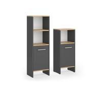 Vicco Ensemble de Meubles de Salle de Bain Karli, Anthracite/Chêne doré | 2 pièces · Grande étagère de salle de bains · Petite étagère de salle de bains