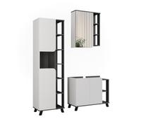 Vicco Ensemble de Meubles de Salle de Bains Karen, Anthracite/Blanc 80 cm | 3 pièces · Meuble sous-vasque · Armoire à miroir · Armoire haute