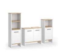 Vicco Ensemble de Meubles de Salle de Bains Karli, Blanc/Chêne doré 65 cm | 3 pièces · Meuble sous-vasque · Grande étagère de salle de bains · Petite étagère de salle de bains
