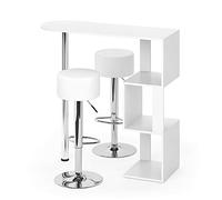 Vicco Ensemble de Table de Bar Vincent, Blanc, 113x39.8cm | avec 2 tabourets de bar, pour une utilisation comme table haute avec surfaces de rangement latérales