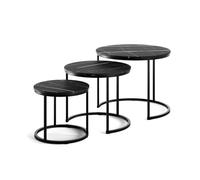 Vicco Ensemble table basse "Montreal", Marbre noir 55 x 55 cm | 3 pièces, pliable pour un gain de place et combinable de manière polyvalente