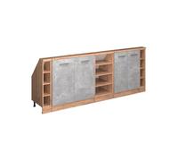 Vicco Ensembles de Meuble de Rangement sous Pente Rion, Béton/Chêne doré | Façade robuste · 5 modules, profondeur 46 cm · Pieds réglables en hauteur · Rangement ouvert & fermé