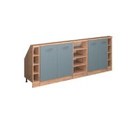 Vicco Ensembles de Meuble de Rangement sous Pente Rion Bleu-Gris/Chêne doré | Façade robuste · 5 modules, profondeur 46 cm · Pieds réglables en hauteur · Poignées en métal