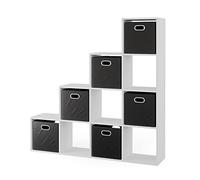 Vicco Étagère, Blanc, 142.5x140cm | avec 6 boîtes pliantes, utilisable comme séparateur d’espace à structure en forme d’échelle