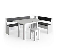 Vicco Groupe de banquettes d'angle Roman, Blanc, 210x150cm | avec table, adapté à une installation d’angle dans les cuisines et les salles à manger