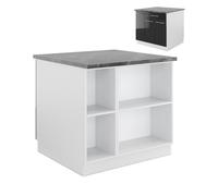 Vicco Îlot de cuisine "Fame-Line", Anthracite Haute brillance/Blanc 90 cm | Façade en MDF · 2 Tablettes · Pieds réglables en hauteur · Poignées en métal · Fermeture douce
