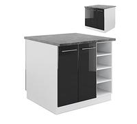 Vicco Îlot de cuisine "Fame-Line", Anthracite Haute brillance/Blanc 90 cm | Façade en MDF · 6 Tablettes · Pieds réglables en hauteur · Poignées en métal · Fermeture douce