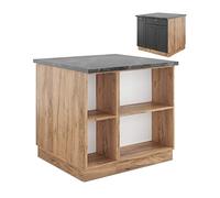 Vicco Îlot de cuisine "Fame-Line", Anthrazit-Gold Landhaus/Chêne doré 90 cm | Façade en MDF · 2 Tablettes · Pieds réglables en hauteur · Poignées en métal · Fermeture douce