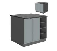 Vicco Îlot de Cuisine Fame-Line, Bleu Clair-Gris, 90cm | Façade en MDF · 6 Tablettes · Pieds réglables en hauteur · Poignées en métal · Fermeture douce