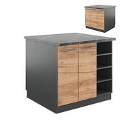 Vicco Îlot de Cuisine Fame-Line, Chêne doré/Anthracite, 90cm | 4 Modules · 6 Tablettes · Pieds réglables en hauteur · Poignées en métal · Fermeture douce