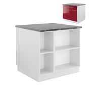 Vicco Îlot de Cuisine Fame-Line, Rouge Bordeaux Haute Brillance/Blanc 90 cm | Façade en MDF · 2 Tablettes · Pieds réglables en hauteur · Poignées en métal · Fermeture douce