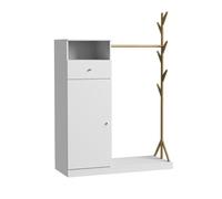 VICCO Liria Armoire penderie 2 portes Blanc/Bambou 100 x 145 x 40 cm - 1 tiroir