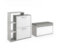 Vicco Meuble à chaussure Orlando Béton | 2 parties, avec banc, utilisable pour le rangement des chaussures et comme siège