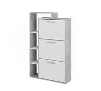 Vicco Meuble à chaussure Orlando, blanc/béton, 80x128.3cm | avec 3 compartiments, pour le rangement et l’organisation des chaussures