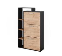 Vicco Meuble à chaussure Orlando, Chêne doré/anthracite, 80x128.3cm | avec 3 compartiments, pour le rangement et l’organisation des chaussures