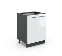 Vicco Meuble Bas de Cuisine Fame-Line, Blanc Haute Brillance, 60cm | Façade en MDF · Sans plan de travail · Pieds réglables en hauteur · Poignées en métal · Fermeture douce