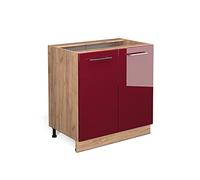 Vicco Meuble Bas de Cuisine Fame-Line, Bordeaux Brillant, 80cm | Façade en MDF · Sans plan de travail · Pieds réglables en hauteur · Poignées en métal · Fermeture douce