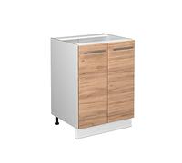 Vicco Meuble Bas de Cuisine Fame-Line, Chêne doré, 60cm | 2 Portes · Sans plan de travail · Pieds réglables en hauteur · Poignées en métal · Fermeture douce
