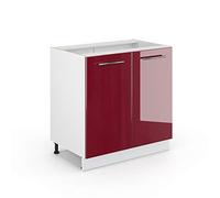 Vicco Meuble Bas de Cuisine Fame-Line, Rouge Bordeaux Haute Brillance/Blanc 80 cm