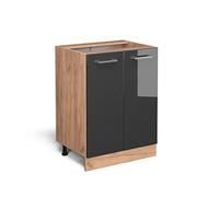 Vicco Meuble Bas de Cuisine R-Line, Anthracite Haute Brillance, 60cm | 2 Portes · Sans plan de travail · Pieds réglables en hauteur · 1 Tablette · Librement combinable