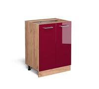 Vicco Meuble Bas de Cuisine R-Line, Rouge Brillant, 60cm | 2 Portes · Sans plan de travail · Pieds réglables en hauteur · 1 Tablette · Librement combinable