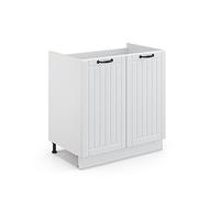 Vicco Meuble Bas sous-évier Fame-Line, Blanc Campagne, 80cm | Façade en MDF · Sans plan de travail · Pieds réglables en hauteur · Poignées en métal · Fermeture douce