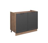 Vicco Meuble Bas sous-évier Fame-Line, Gris foncé/Chêne doré, 100cm | Façade en MDF · Sans plan de travail · Pieds réglables en hauteur · Poignées en métal · Fermeture douce