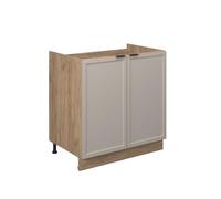 Vicco Meuble bas sous-évier "Fame-Line", GrisBeige/Chêne doré 80 cm | Façade en MDF · Sans plan de travail · Pieds réglables en hauteur · Poignées en métal · Fermeture douce